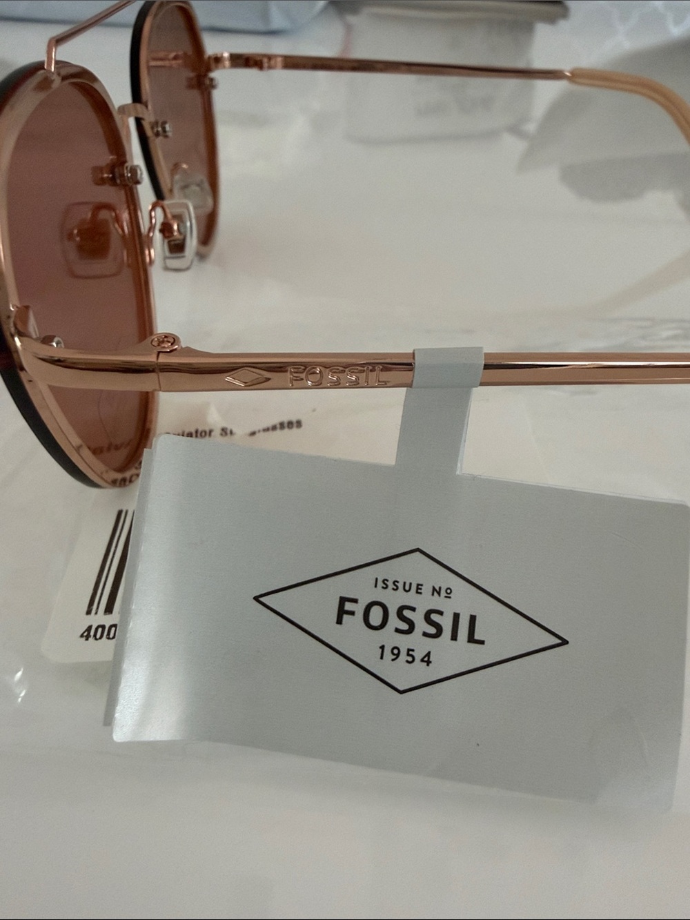 LOW START Fossil Rose Gold Aviator Sunglasses - Picture 4 of 8